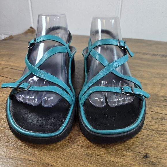 Thierry Rabotin Wave Teal Leather Strappy Sandals - Picture 7 of 11